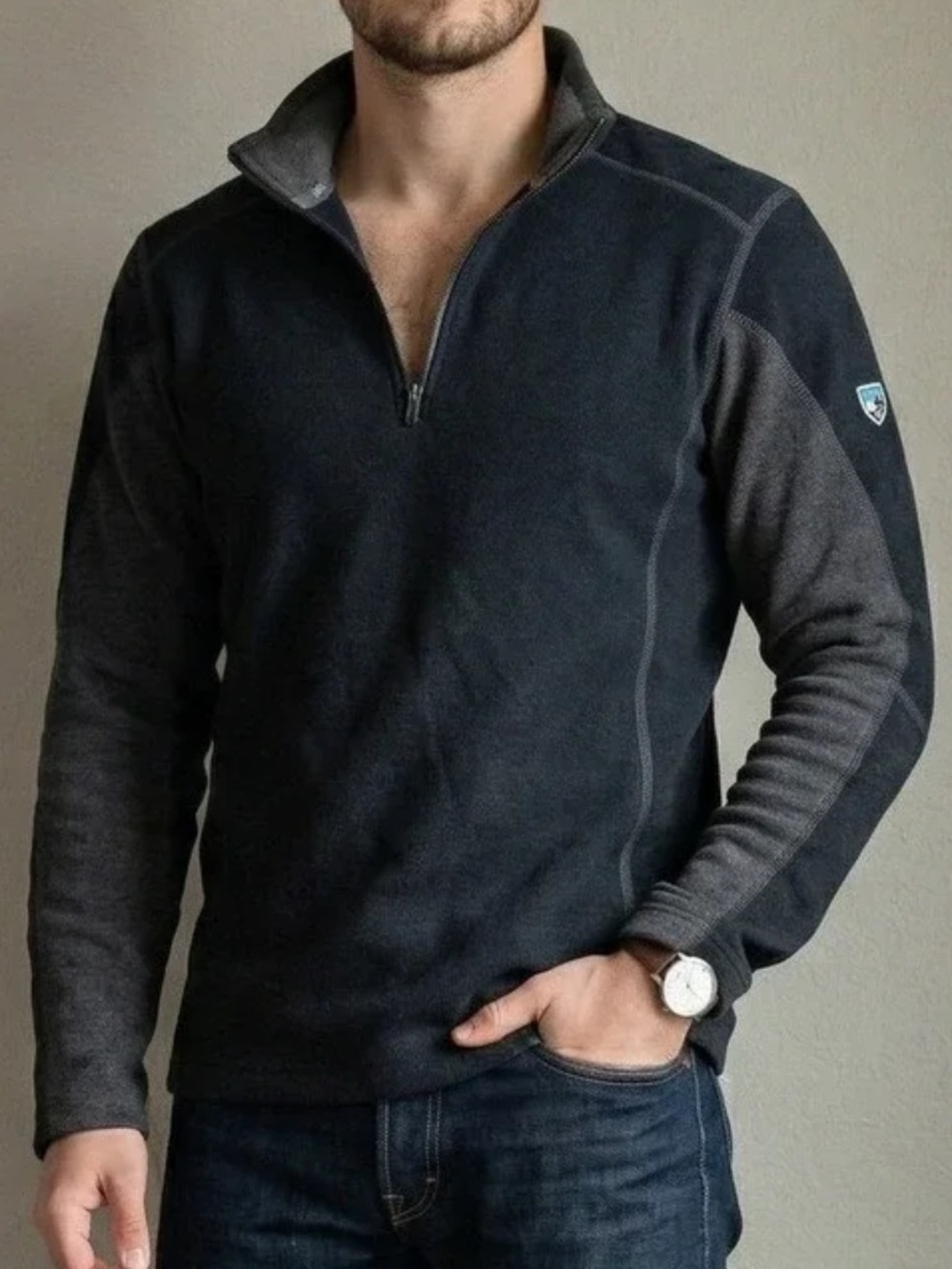 Kuhl Revel Black and Steel Gray Quarter Zip Mens Pullover Sweater - Picture 12 of 12